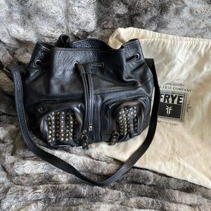 Frye Black Leather with Gold Studs Cinch Bucket Crossbody/Shoulder Bag